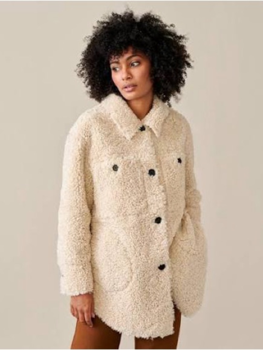 Bellarose, Cream Vegan Faux Sherpa, Button-Front Coat, size 1 (small)
